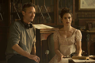 Director Burr Steers and Lily James on the set of Pride and Prejudice and Zombies