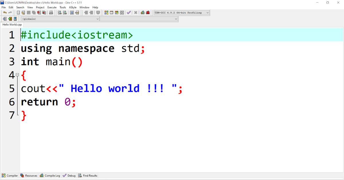 Nybegynder samarbejde kaptajn C++ program to print " Hello world !!! "