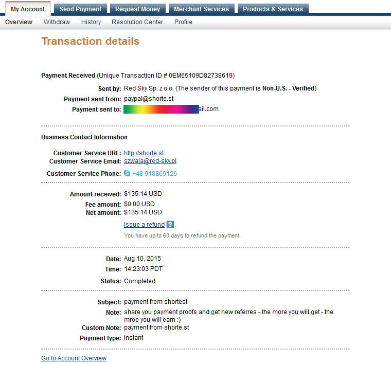 Shortest Payment Shorten links, Shortest payment, Shortest to PayPal