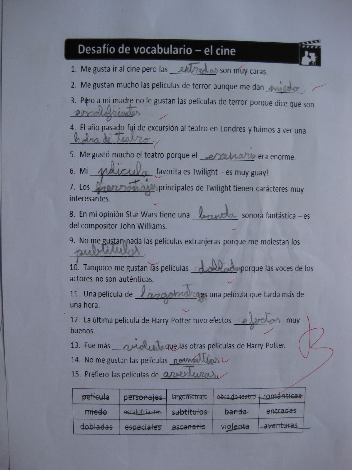 EL CINE Vocabulario de cine