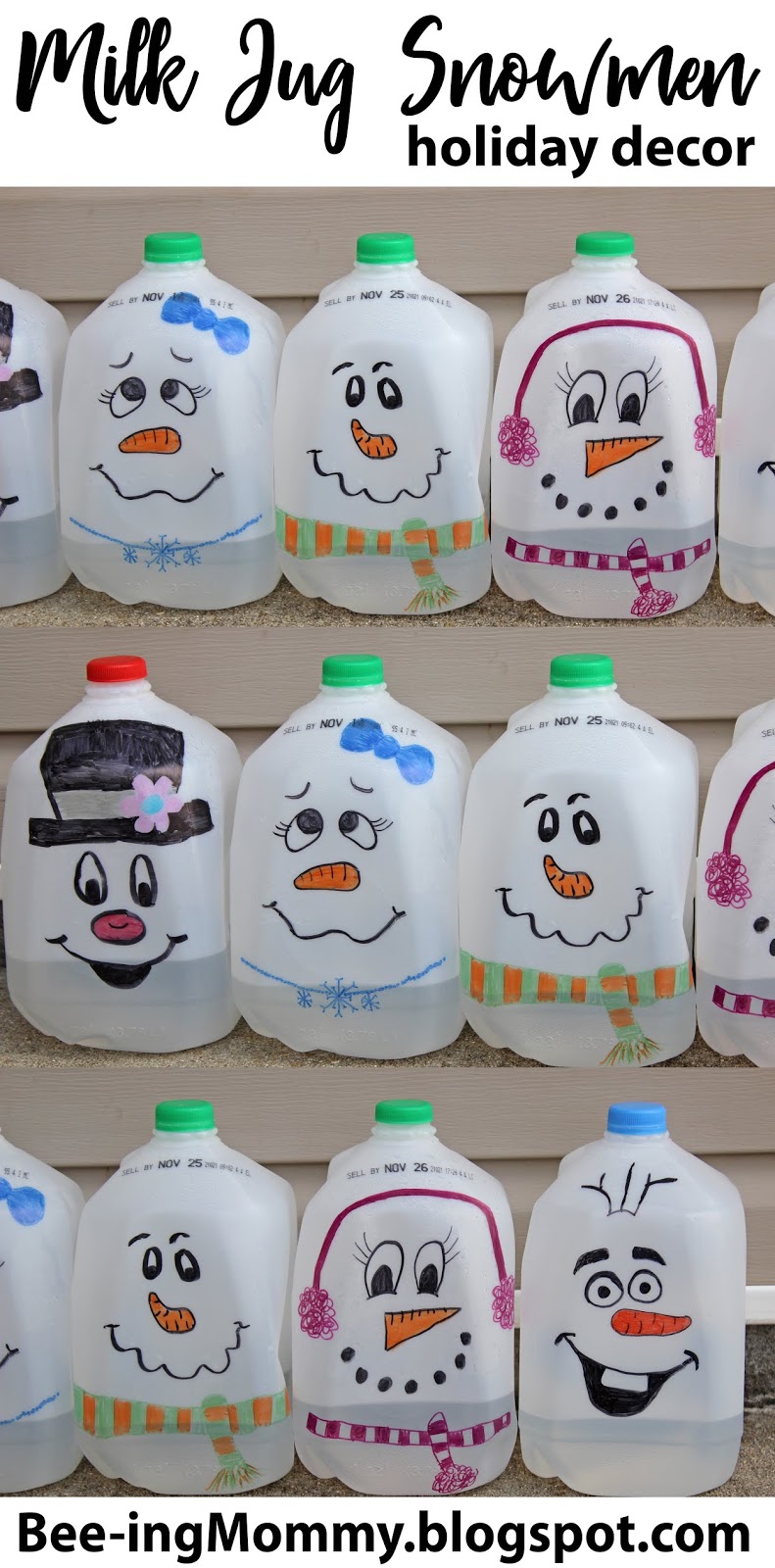 Easy Milk Jug Snowmen Christmas Decor