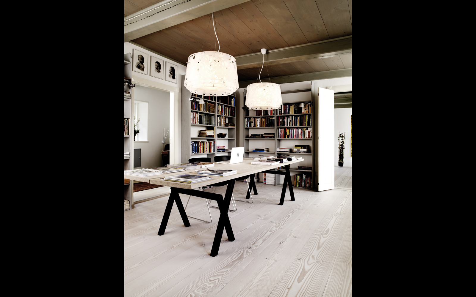Halcyon Wings: Office with Grey White Wood Floors