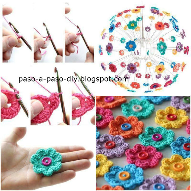 Flores crochet con centro plástico