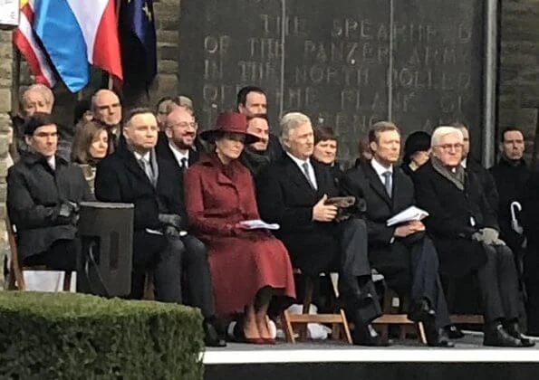 President Andrzej Duda, Queen Mathilde, King Philippe, Grand Duke Henri and Frank-Walter Steinmeier. red wool cashmere coat