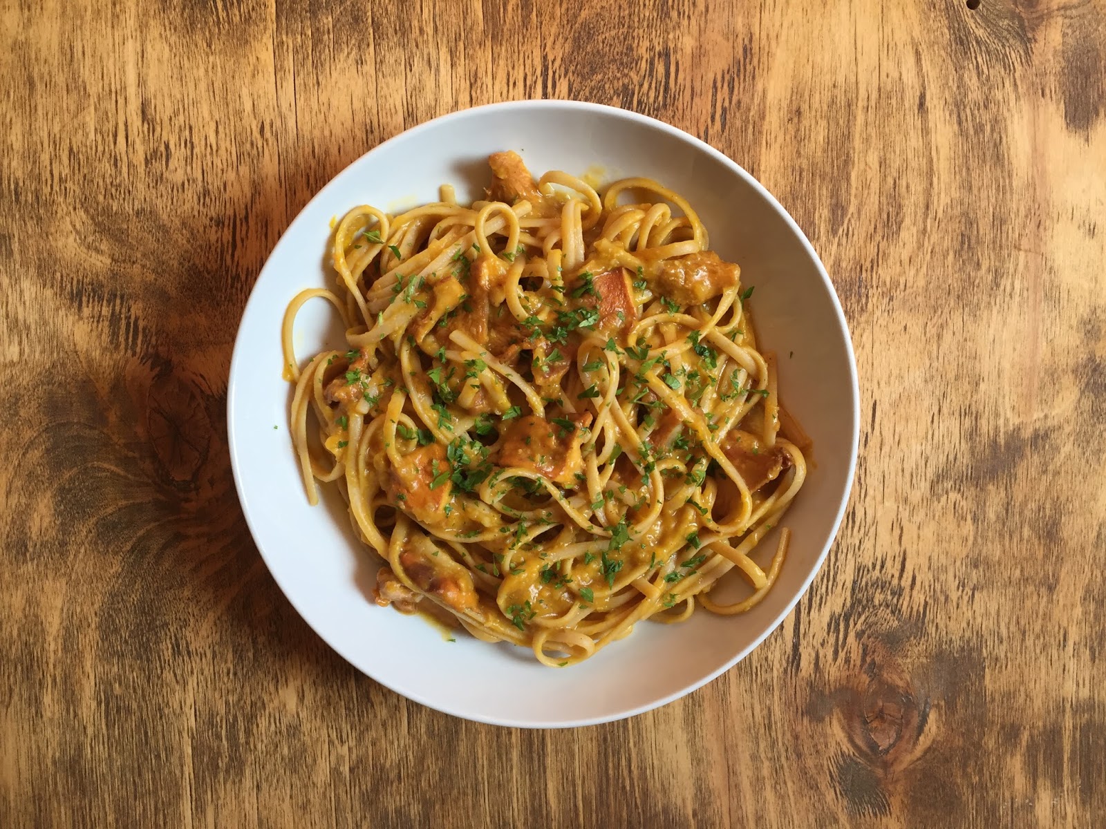 Inglourious Bananas Pumpkin Linguine with Chanterelle Mushrooms