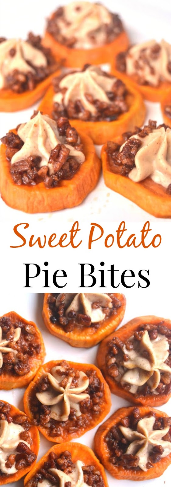 These Sweet Potato Pie Bites are perfect for dessert or part of a holiday meal. Roasted maple sweet potatoes with cinnamon cream cheese and maple pecans make this dish mouth-watering! www.nutritionistreviews.com