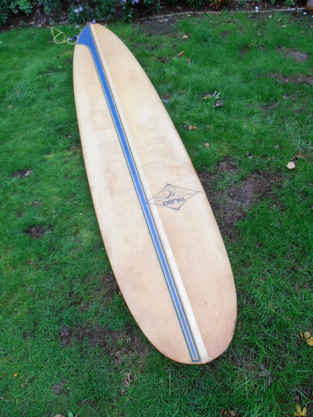 vintage surfboard collector UK Bilbo longboard and Vbottom
