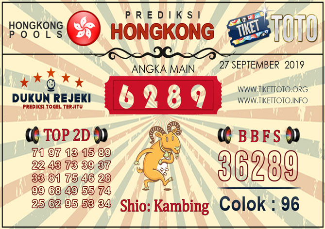 Prediksi Togel HONGKONG TIKETTOTO 27 SEPTEMBER 2019
