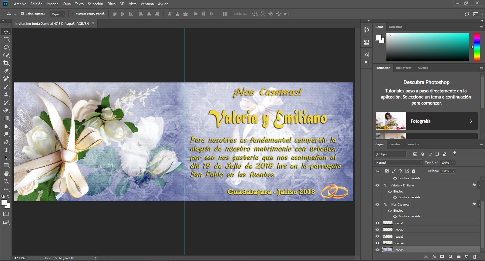 Tarjeta invitación de boda floral