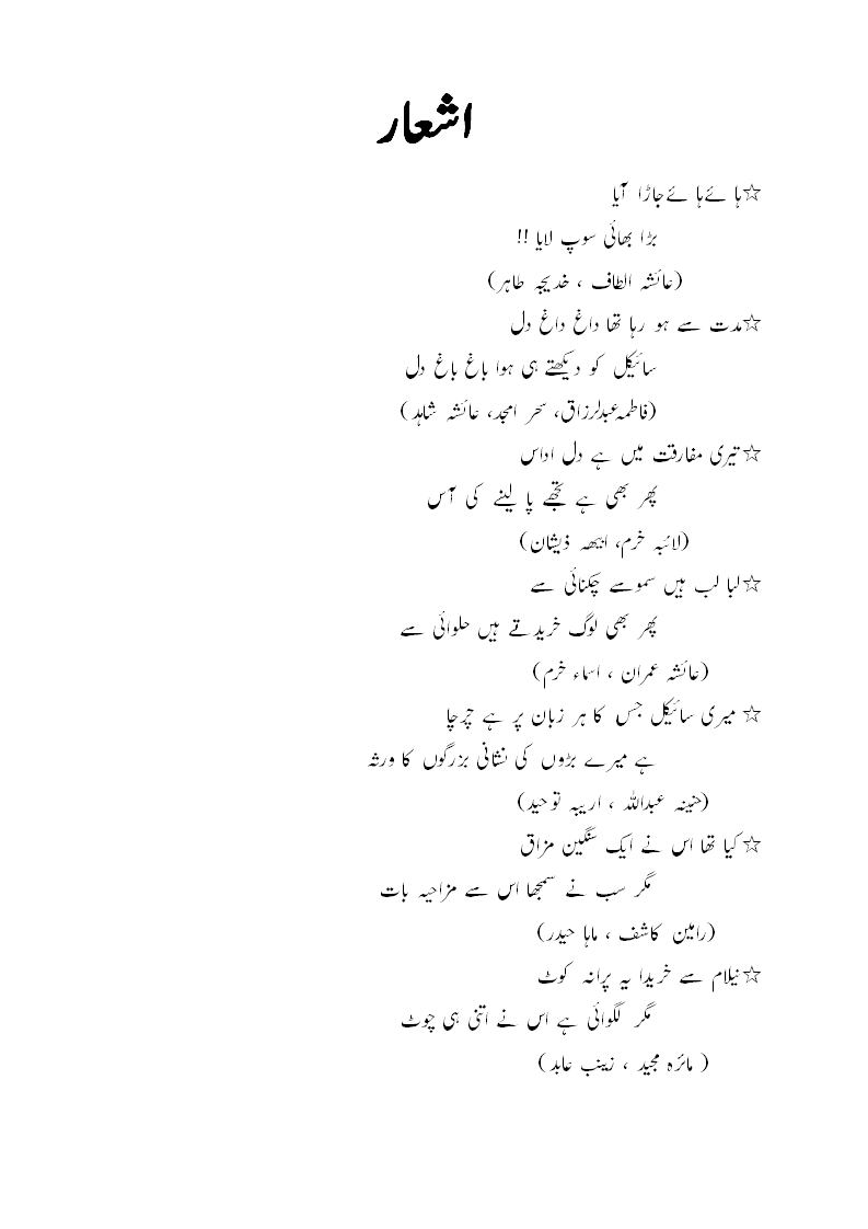 Friha Riaz URDU Creative Writing By Grade VI Unity For Newspapers