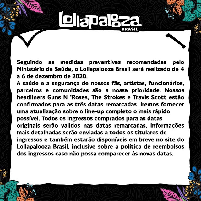 Lollapalooza Brasil é adiado e já tem nova data