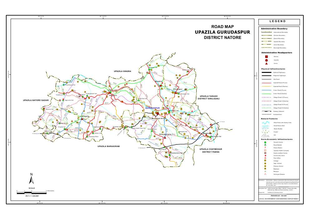 Gurudaspur Upazila Road Map Natore District Bangladesh