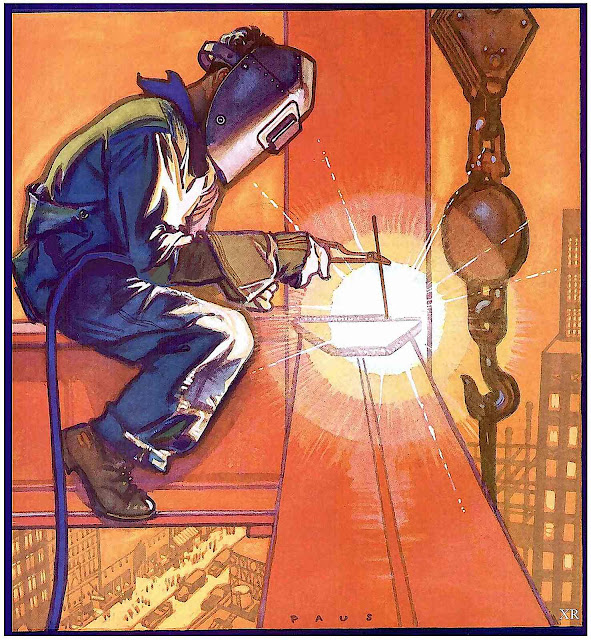 Herbert Paus a Herbert Paus illustration of a welder high up