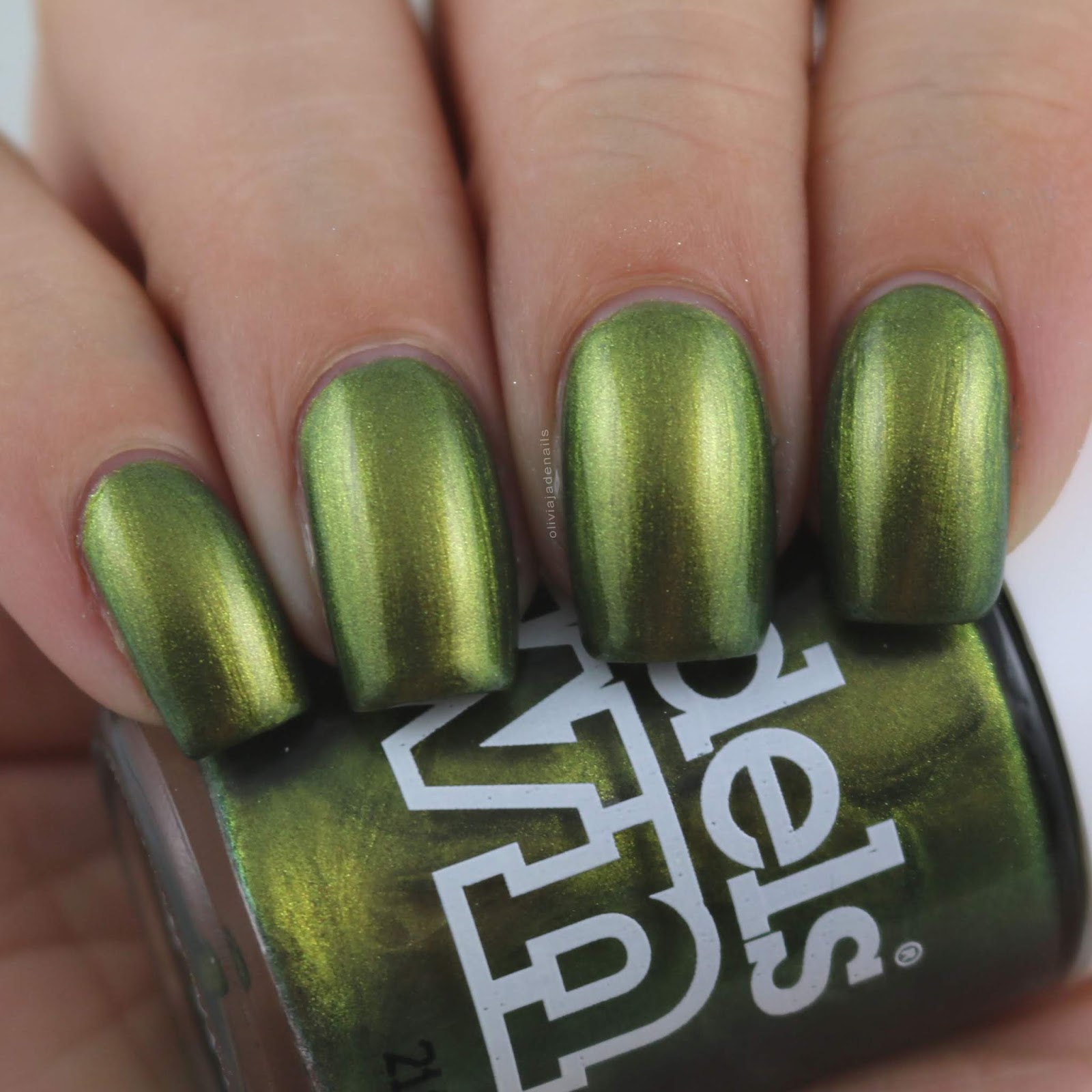 Models Own Golden Green swatched by Olivia Jade Nails