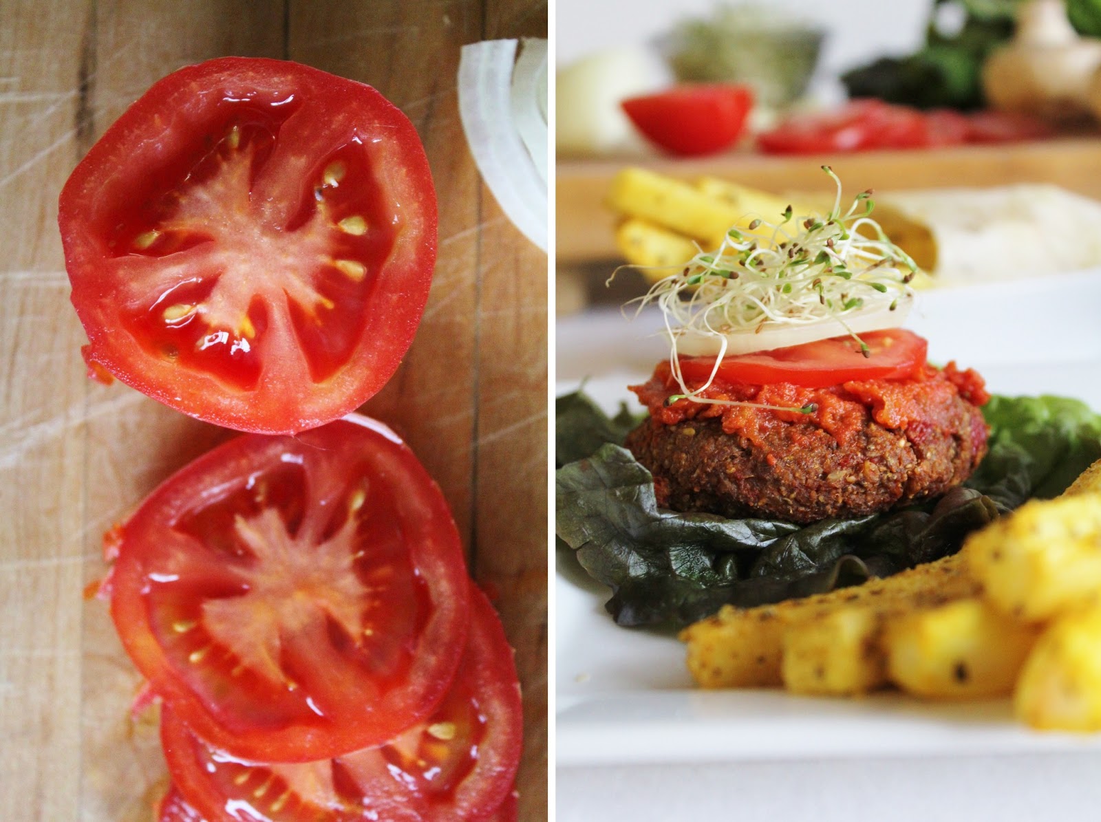 This Rawsome Vegan Life raw yam burgers & daikon fries with ketchup