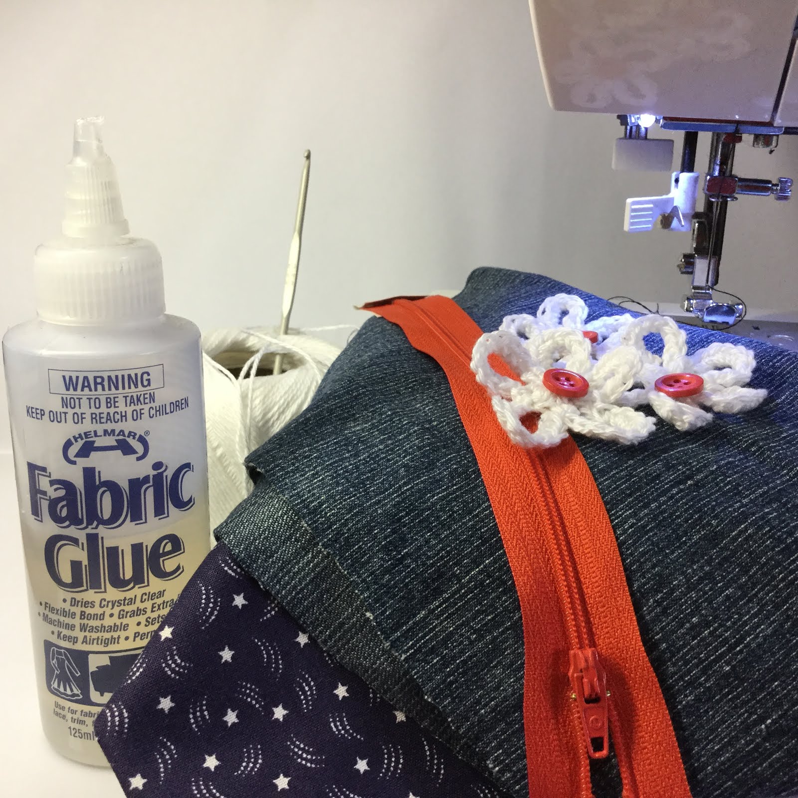 Crocheted Daisy flowers and Helmar Fabric Glue Helmar Creative Team