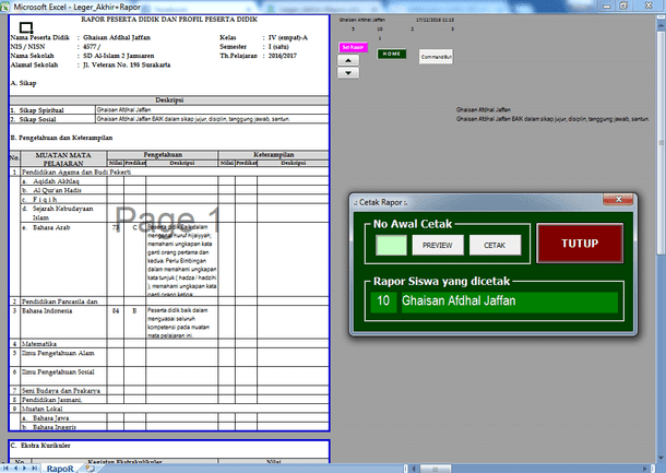 Contoh Aplikasi Raport dan Leger Akhir SD MI Format Microsoft Excel