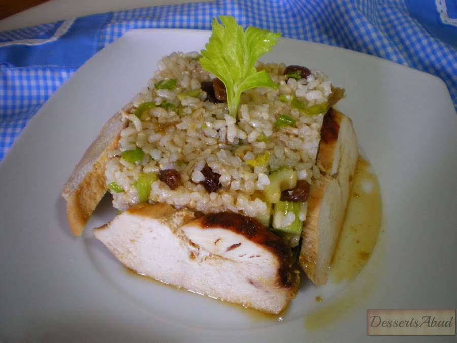 Pollo a la miel con arroz al apio