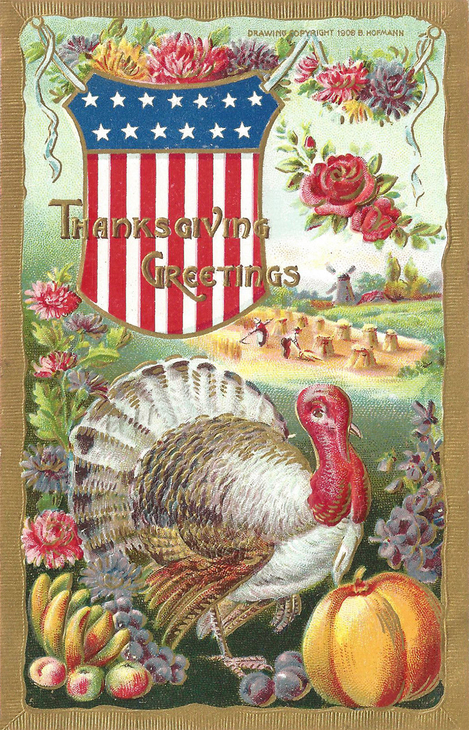 Chocolate Rabbit Graphics: Vintage Thanksgiving Card - Patriotic Turkey