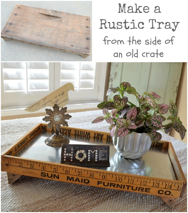 Make a Rustic Tray from the Side of an Old Crate - MySalvagedTreasures.com turn the side of a rustic old crate into a one-of-a-kind tray