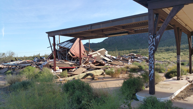 Abandoned Nickerson Farms Family Restaurant ruins near Picacho, Arizona