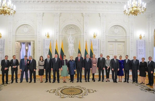 Crown Princess Victoria wore IDA-SJOSTEDT double breasted coat. Lithuania's President Dalia Grybauskaitė. Lithuania celebrates 100th anniversary