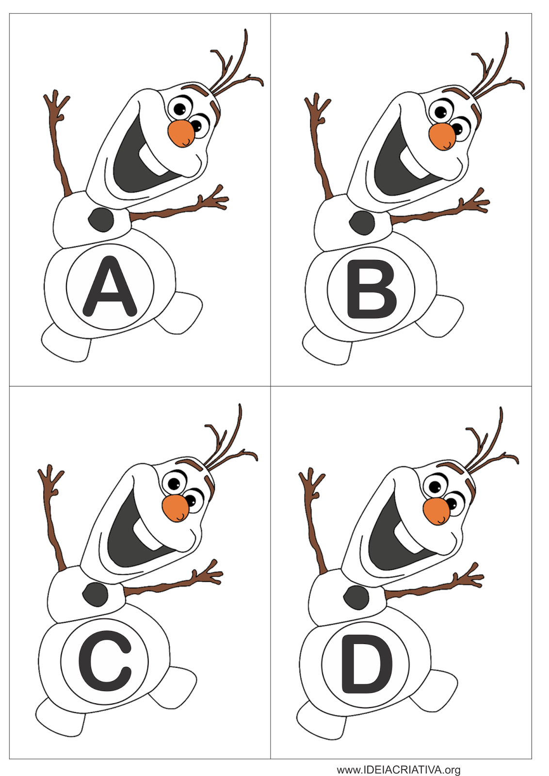 Alfabeto Olaf Frozen para jogo pedagógico