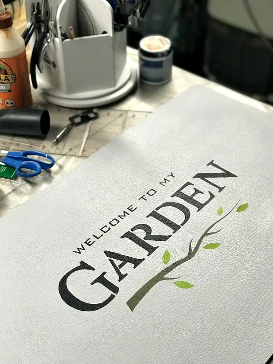 garden stencil on white mat