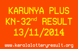 KARUNYA PLUS Lottery KN-32 Result 13-11-2014