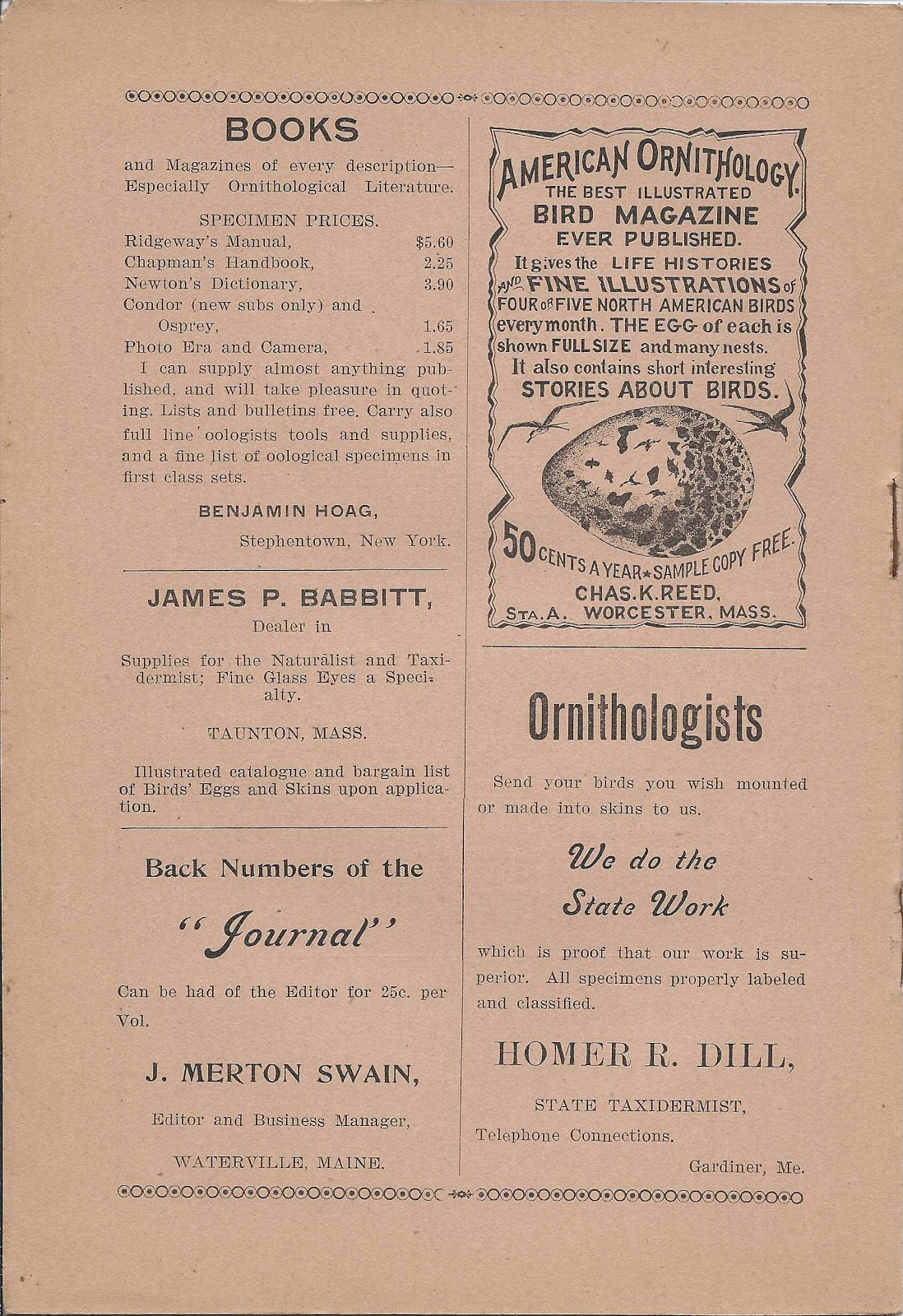 Heirlooms Reunited April 1901 Journal of the Maine Ornithological Society,