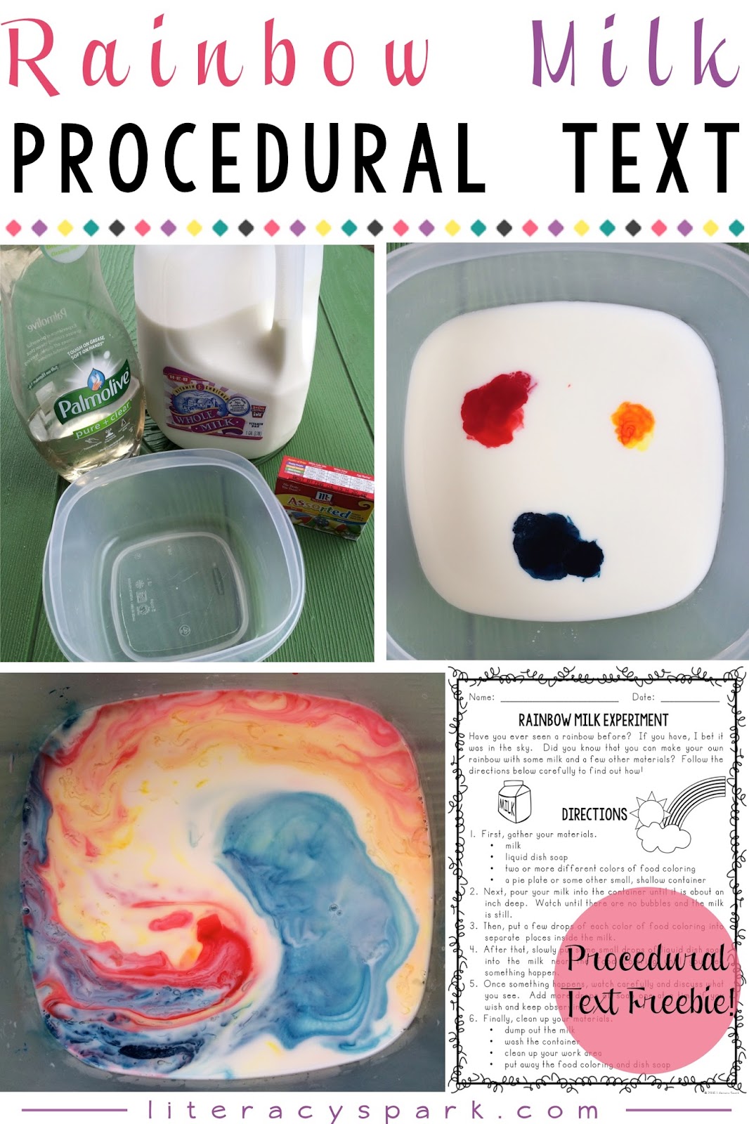 Rainbow Milk Experiment with Procedural Text Literacy Spark