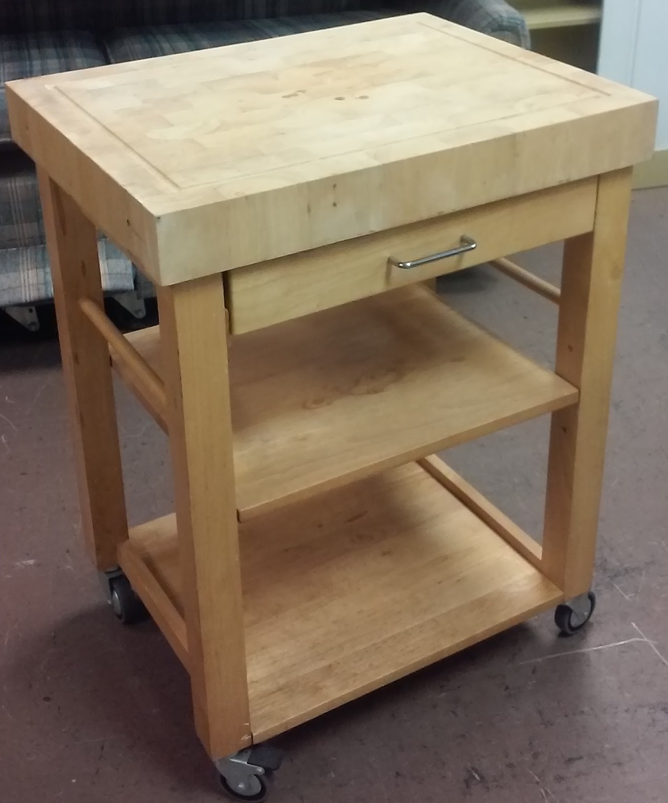 UHURU FURNITURE & COLLECTIBLES SOLD 34" Tall Butcher Block on Wheels 65