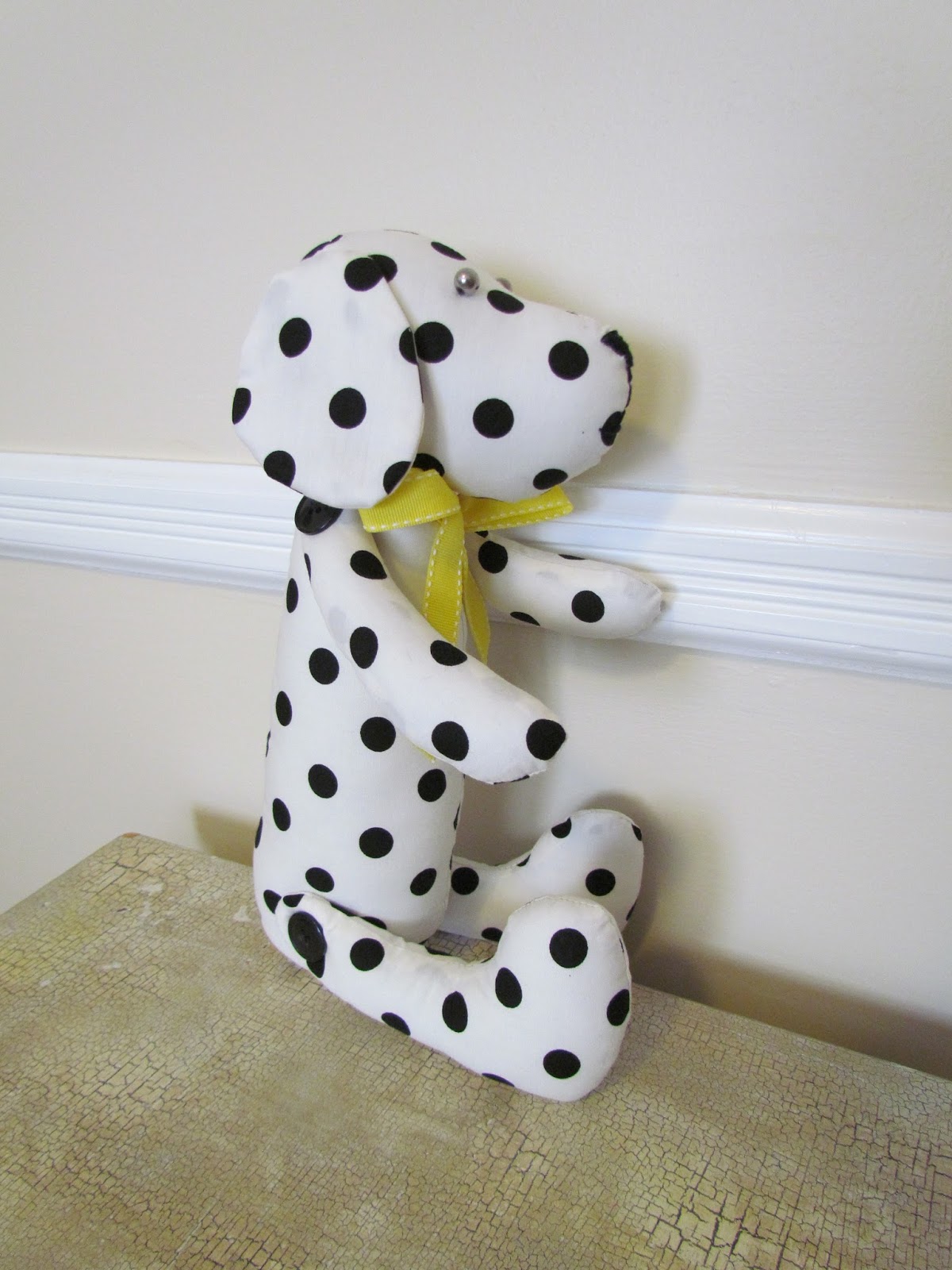 Cute Handmade White Stuffed Dog w/ Movable Arms and Legs Fabric Stuffed Animal Sewing Cuties
