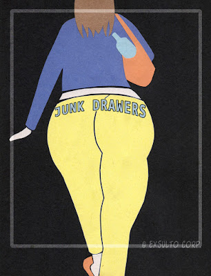 Woman with Ad on her butt - Junk Drawers