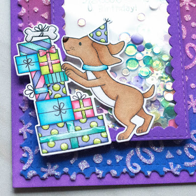 Paw-Some Shaker Birthday Cards by June Guest Designer Amy Tollner | Paw-some Birthday Stamp Set, Confetti Stencil, Framework Die Set, and Frames & Flags Die Set by Newton's Nook Designs #newtonsnook #handmade