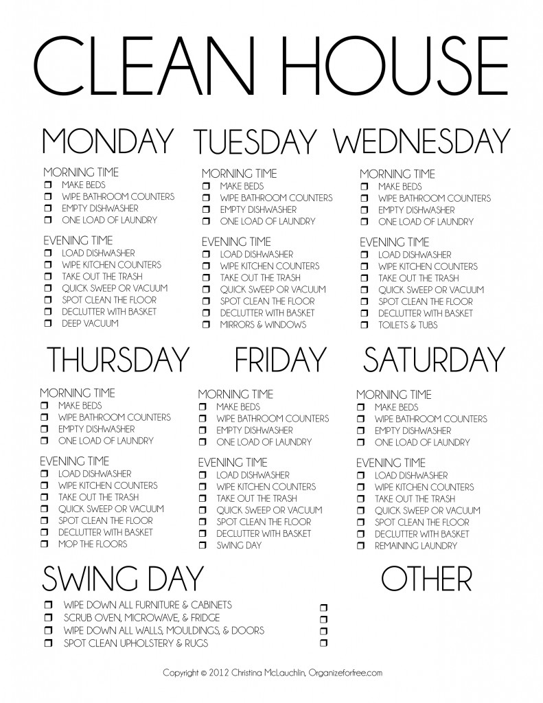 free printable home cleaning schedule