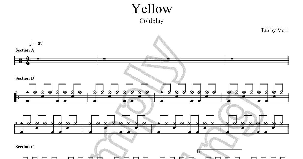 Coldplay Yellow Drum Sheet Music