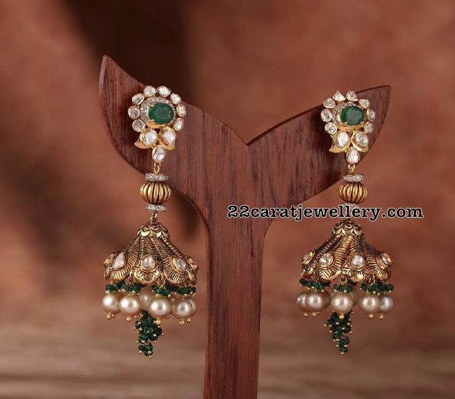 Emerald Jhumkas and Pachi Chandbalis - Jewellery Designs