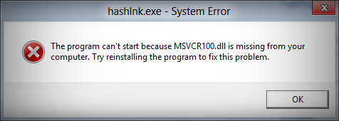 The program can't start because MSVCR100.dll is missing from your computer.