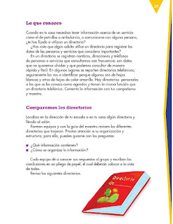 Apoyo Primaria Español 3er grado Bloque 1 lección 3 Práctica social del lenguaje 3, Organizar datos en un directorio