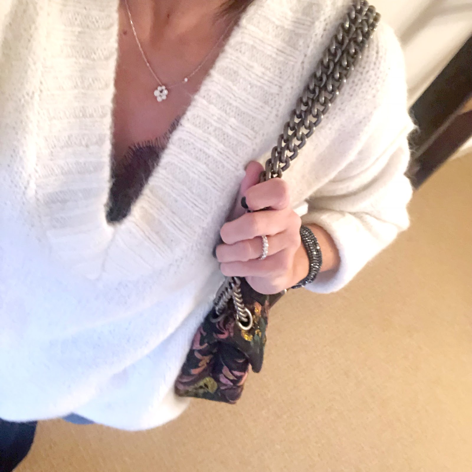 my midlife fashion, zara oversized sweater with seam details, massimo dutti lace trim camisole, kurt geiger kensington fabric bag, j crew cropped kick flare jeans, marks and spencer side zip stiletto heel ankle boots