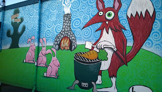 Barbequing Fox, Bunnies Wait for Carrot at at Sutter Home and Hearth and Fastenal.