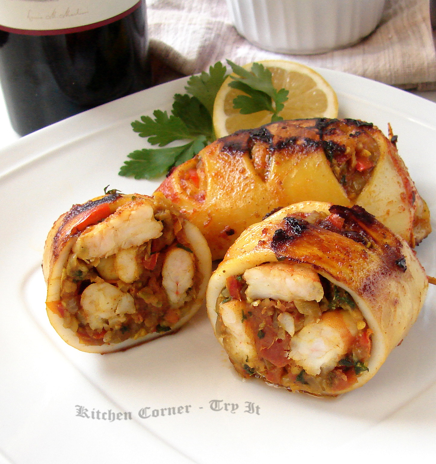 Kanava/Stuffed Squid- With Spicy Prawns Filling