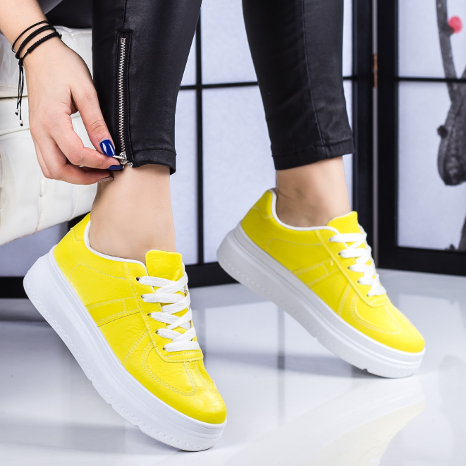 Adidasi femei galbeni cu talpa groasa moderni ieftini la moda