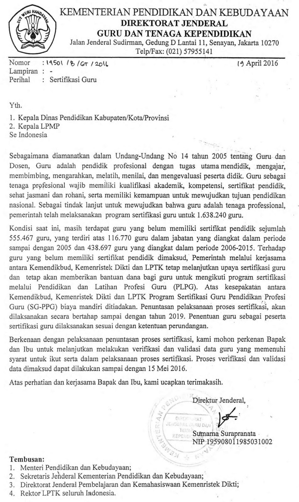 Surat Resmi Ditjen Gtk Tentang Biaya Mandiri Sg Ppg Bagi