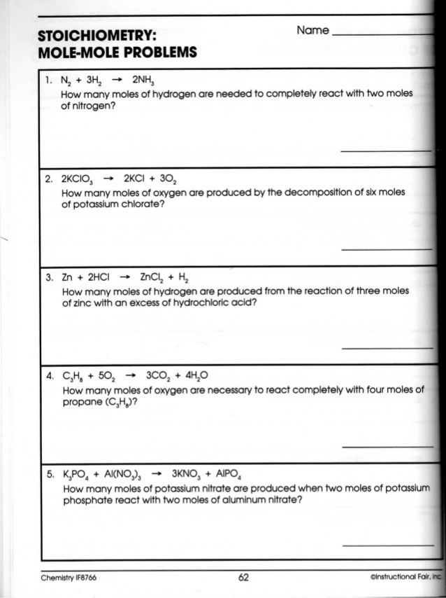 stoichiometry mole mole problems