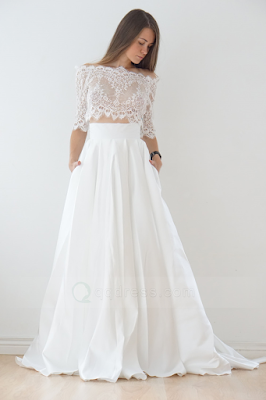 off-shoulder wedding dress with pocket