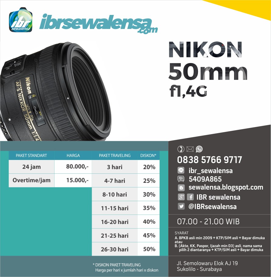 Nikon AFS 50mm f1.4 G Harga Sewa Rental Lensa Kamera