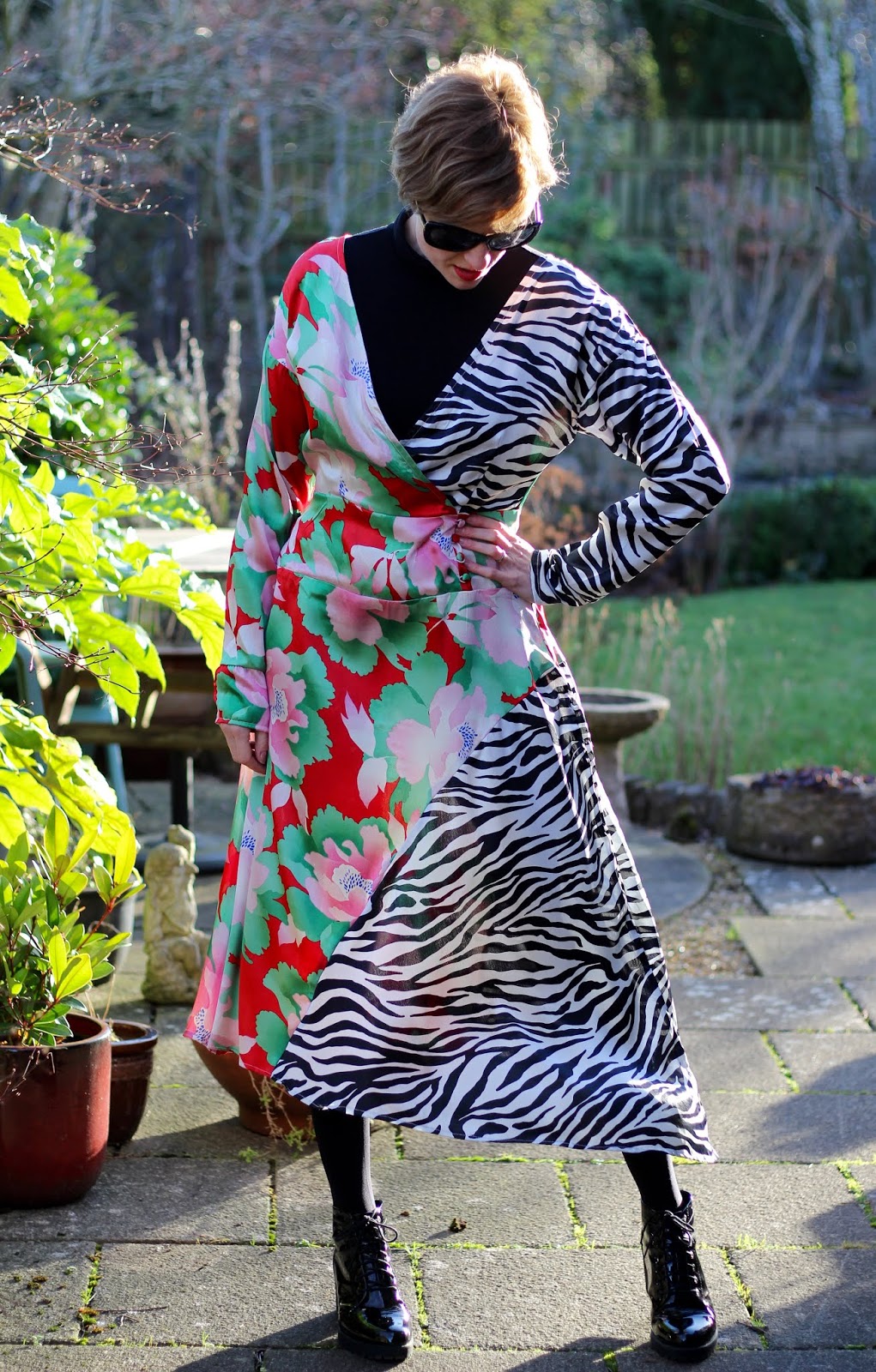 Mixed Floral and Zebra print Satin Dress | Fake Fabulous