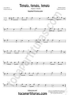  Violonchelo y Fagot Partitura de Tengo, tengo, tengo Canción popular infantil Sheet Music for Cello and Bassoon Music Scores
